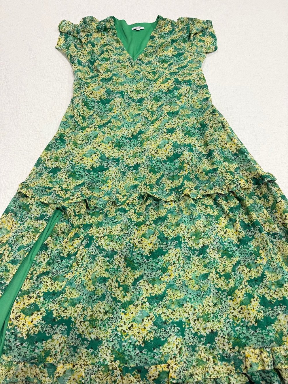 Baltic Born Green Floral Ruffle-Trim Dress